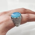 thumbnail image 5 of Blue Chalcedony Mans Ring, Natural Blue Chalcedony, Ring, Silver Jewelry, 925 Silver Ring, Gift, Heavy Mens Ring, Arabic Design, Ottoman Style Ring, Christmas, Turkey Mens Signet Ring, 5 of 7