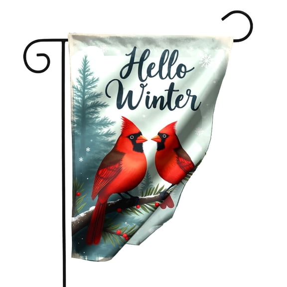 Winter Garden Flag with Cardinals 12.5x18 Inch Double Sided Polyester Outdoor Decorative Flag Featuring Snowflakes and Pine Branch for Porch Yard Seasonal Holiday Decor#22741