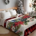 thumbnail image 3 of Poinsettia Fir Leaf Berry Flannel Blanket for Bed,Travel and Camping, Christmas Balls Super Soft Cozy Blanket for All Seasons 40"x50", 3 of 9