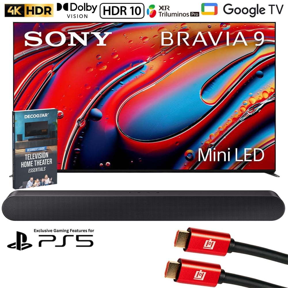 Sony BRAVIA 9 K75XR90 75 inch 4K HDR Smart QLED Mini-LED TV (2024) Bundle with Samsung 3.0ch All-in-One Soundbar, 2x HDMI Cable and Deco Gear Home Theater Beginner's Guide