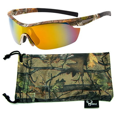 Hornz Brown Forrest Camouflage Polarized Sunglasses for Men Wrap Around Sport Frame & Free Matching Microfiber Pouch - Brown Camo Frame - Orange (Best Wrap Around Sunglasses)