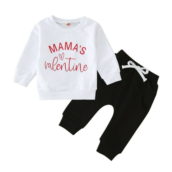 Gerichy Toddler Baby Boy Clothes Fall Winter Outfit, Baby Boys Outfit 2PCS Toddler Kids Baby Valentines Days Suit Long Sleeve Round Neck Letters Print Sweatshirt Tops Casual Drawstring Pants Set