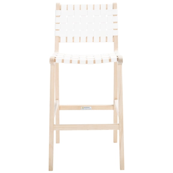 SAFAVIEH Adah Modern Leather Bar Stool, White/Natural (22.2 in. W x 22 in. D x 43 in. H)