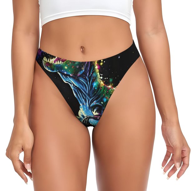 Fotbe colorful flames dinosaur Tanga Sin Costuras para Mujer con Estampado – Panties Invisibles, Transpirables y Cómodos para Uso Diario-X-Large