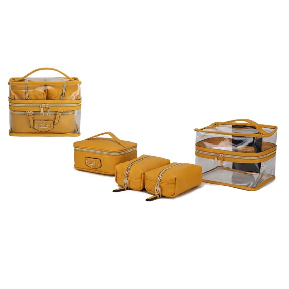 MKF Collection Emma Women's Cosmetic Bag, Sleek Makeup Purse Handbag by Mia K - Mustard