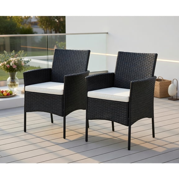 GVN 2 Pieces Patio Wicker Chairs with Cozy Seat Cushions, Outdoor Furniture Chairs for Backyard, Porch, Garden, Poolside