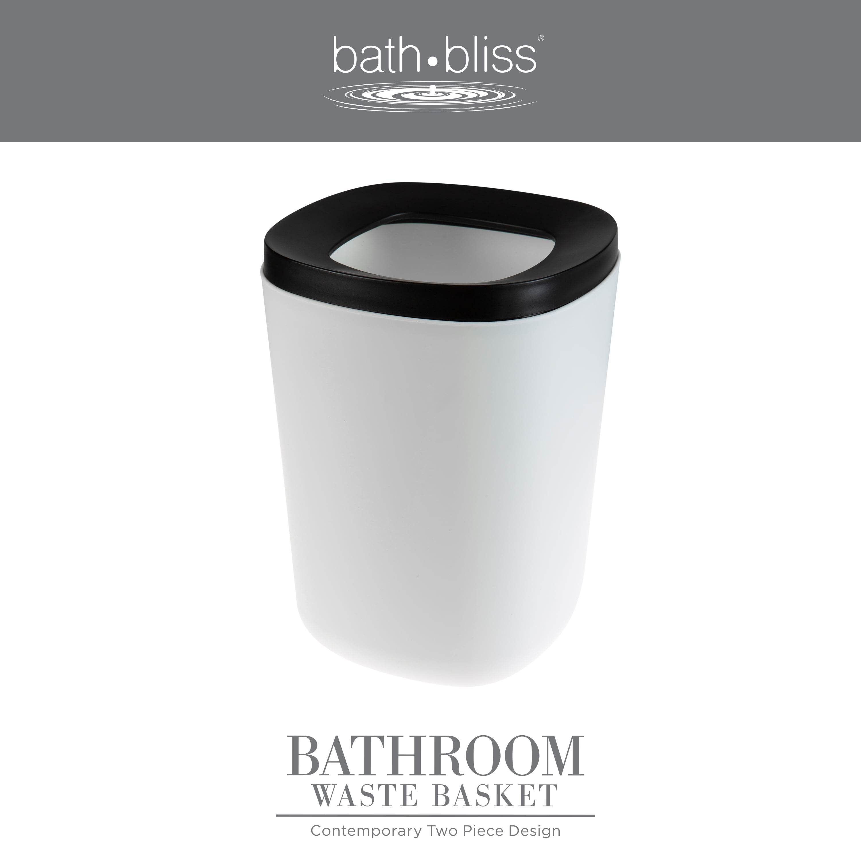 Bath Bliss 2 Pack 2 Tone Two Piece Plastic Wastebasket in Black & White