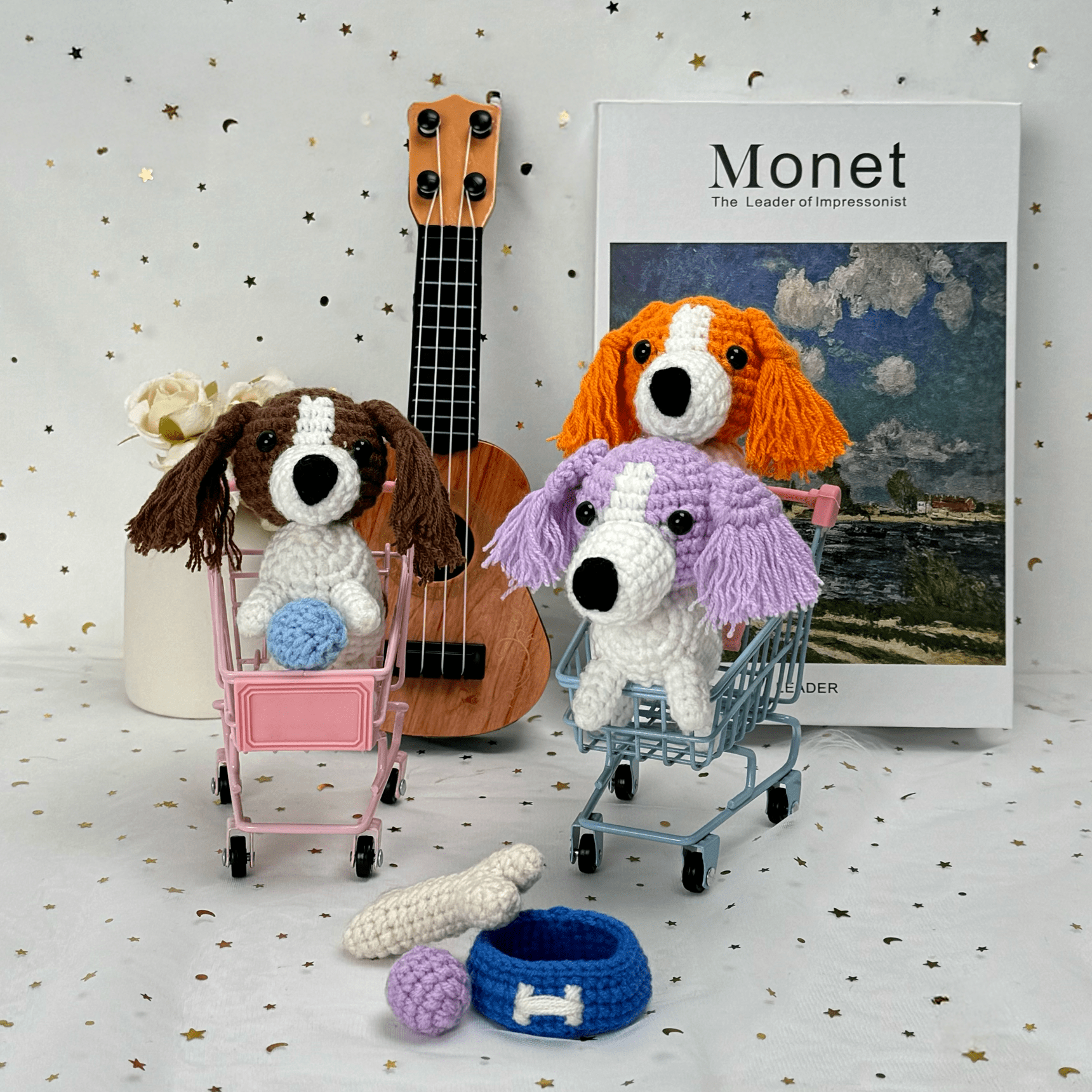 ComfiTime Crochet Kit for Beginners to Intermediate – Amigurumi Starter Kit w/ Video Tutorials & Step-by-Step Instructions, Complete Animal Craft Accessories for Adults, Kids & Gift Giving,Spaniels