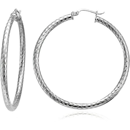 Sterling Silver 2.5mm Diamond-Cut Round Hoop Earrings, 45mm