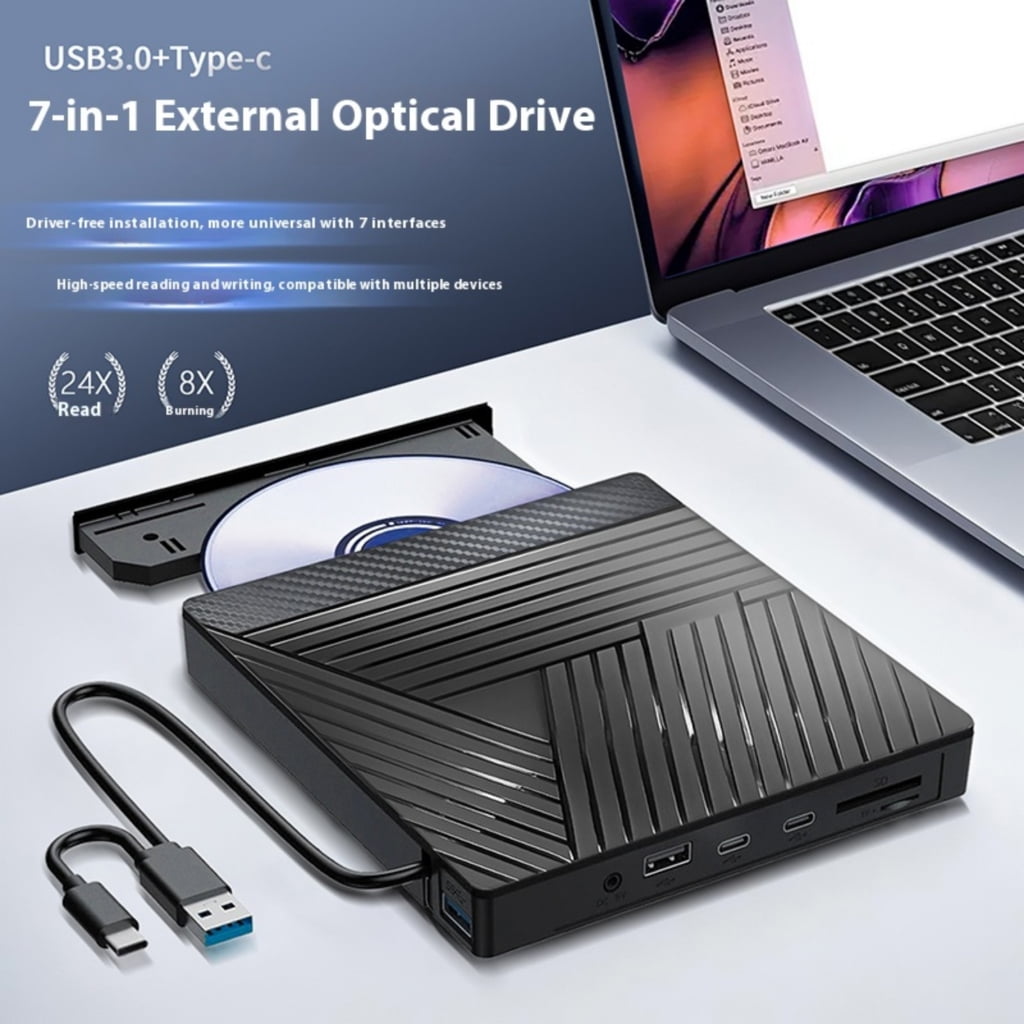 USB Type C External Disc Drive Burning Hub Multiple Function Fast Transfer