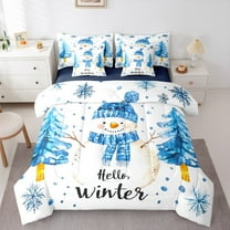 Manfei White Xmas Snowmen 7-Piece Twin Bedding Sets,Hello Winter Bedding Comforter Set,Merry Christmas Sheet Sets For Child,Breathable Home Decor Reversible