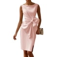 thumbnail image 2 of Women'S Vintage Bow-Knot Sleeve Ruched Bodycon Work Dress Pink S, 2 of 3