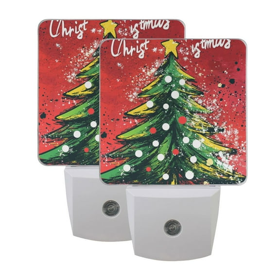 Christmas Tree on Red LED Night Light with Smart Sensor Plug Into Wall Dusk to Dawn 2 packs