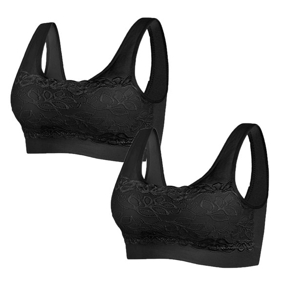 Xmarks Women Floral Lace Bralette Padded Breathable Sexy Racerback Lace Bra 2 Pack
