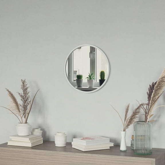 Emma + Oliver 16" Round Wall Mounted Mirror with Silver Iron Frame, Silver Backing and Shatterproof Glass for Entryways, Bathrooms and More