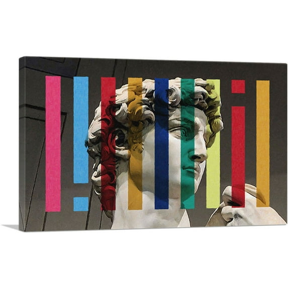 ARTCANVAS Modern Michelangelo Face with Color Stripes Canvas Art Print - Size: 18" x 12" (1.50" Deep)