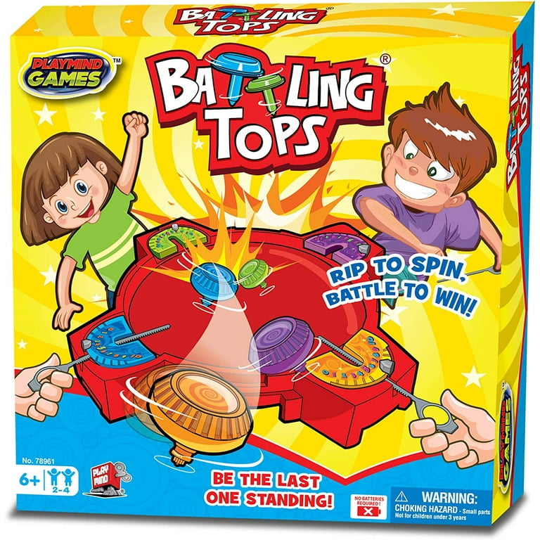 Battling Tops - The Original Classic Spinning Tops Game Set for 2 - 4 Kids.  Insert, Press & Pull! Drop Battle Gyros In The Stadium To Combat with Each  Other. Ages 6+