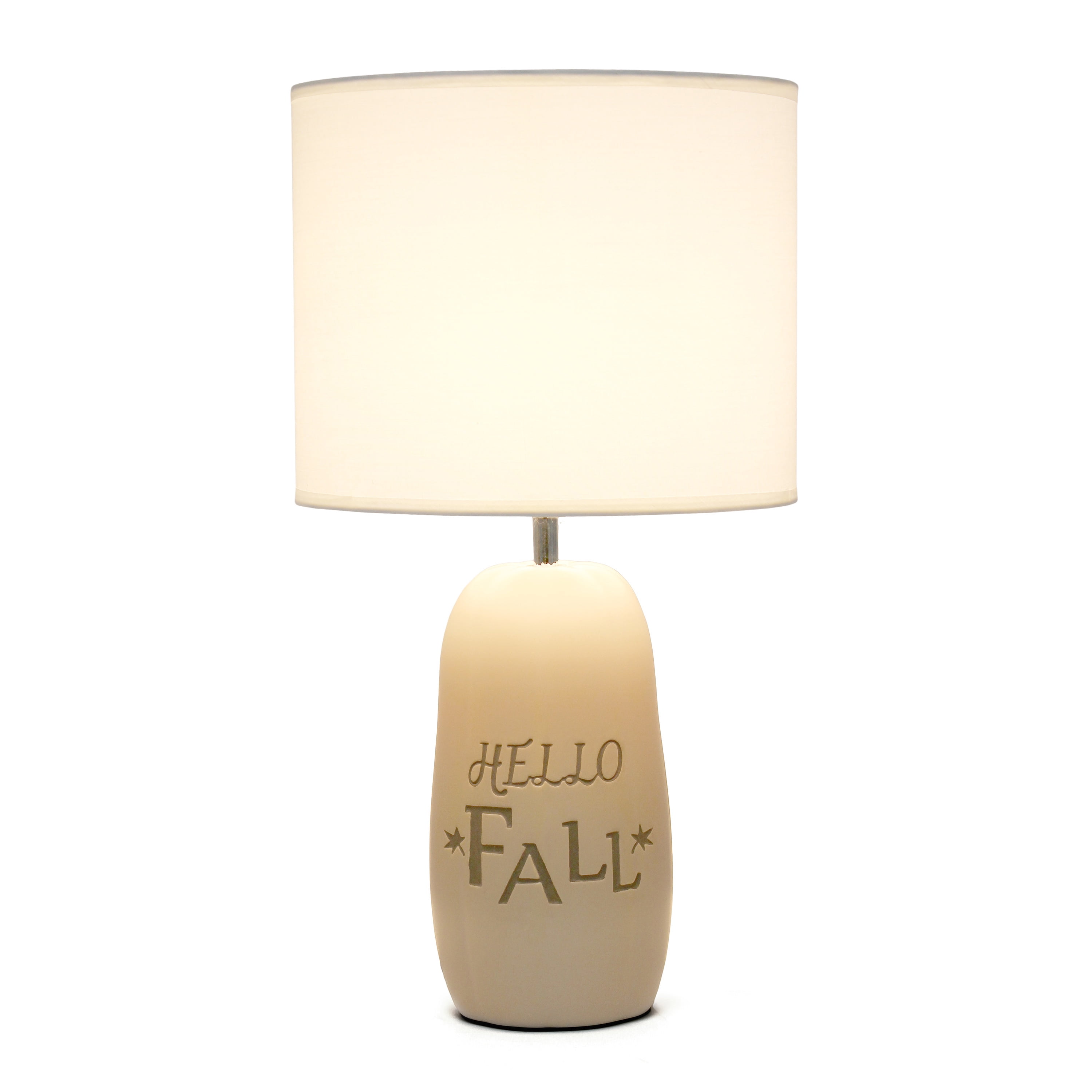 Simple Designs 17.88" Cozy Autumn "Hello Fall" Pumpkin-Shaped Table Lamp with White Drum Shade