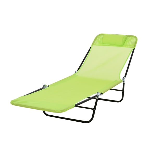 Folding Chaise Lounge Chair, Outdoor Sun Tanning Chair, Reclining Beach Chair with Headrest, Breathable Mesh, Portable Patio Lounger - Green