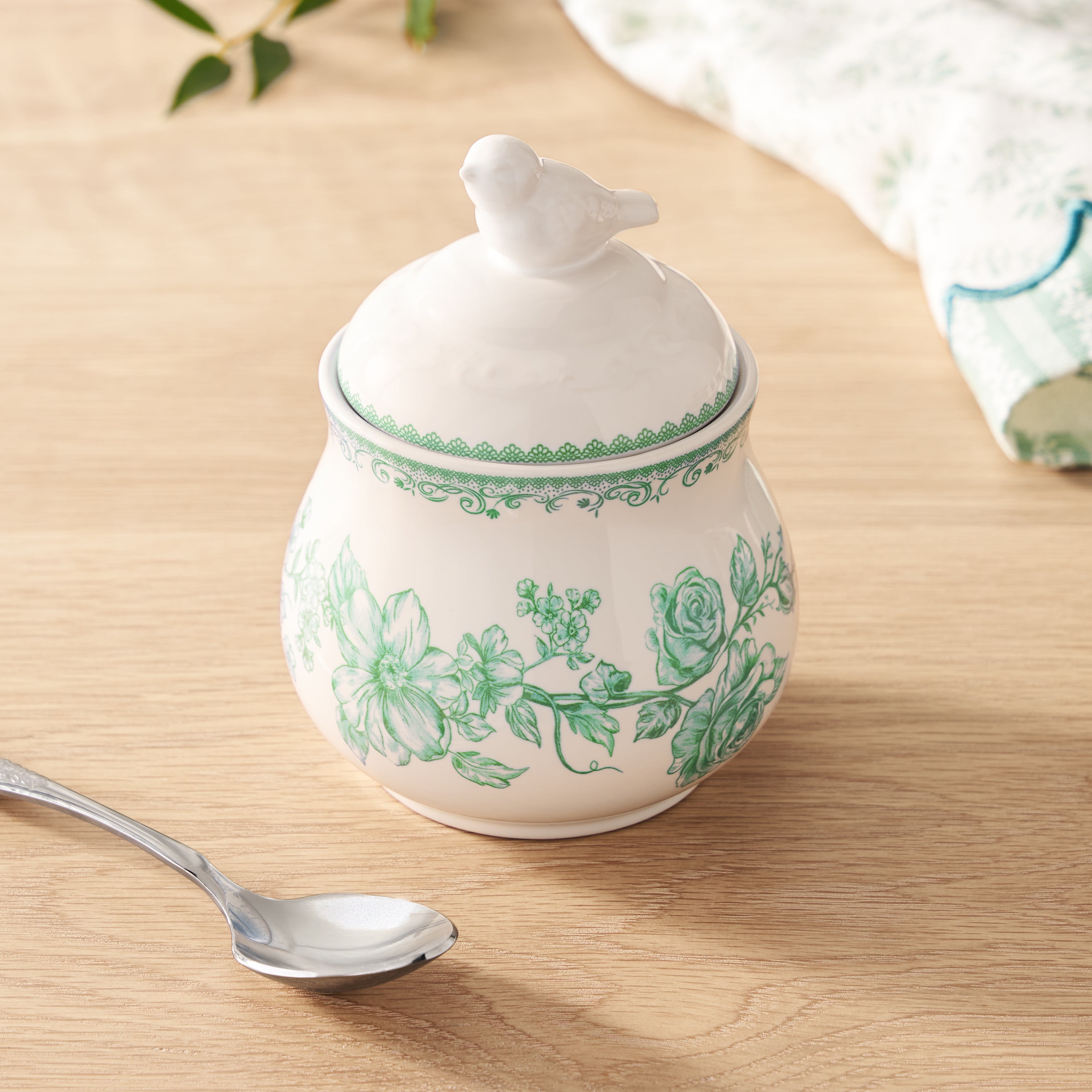 The Pioneer Woman Agatha Stoneware Sugar Bowl with Lid, Green