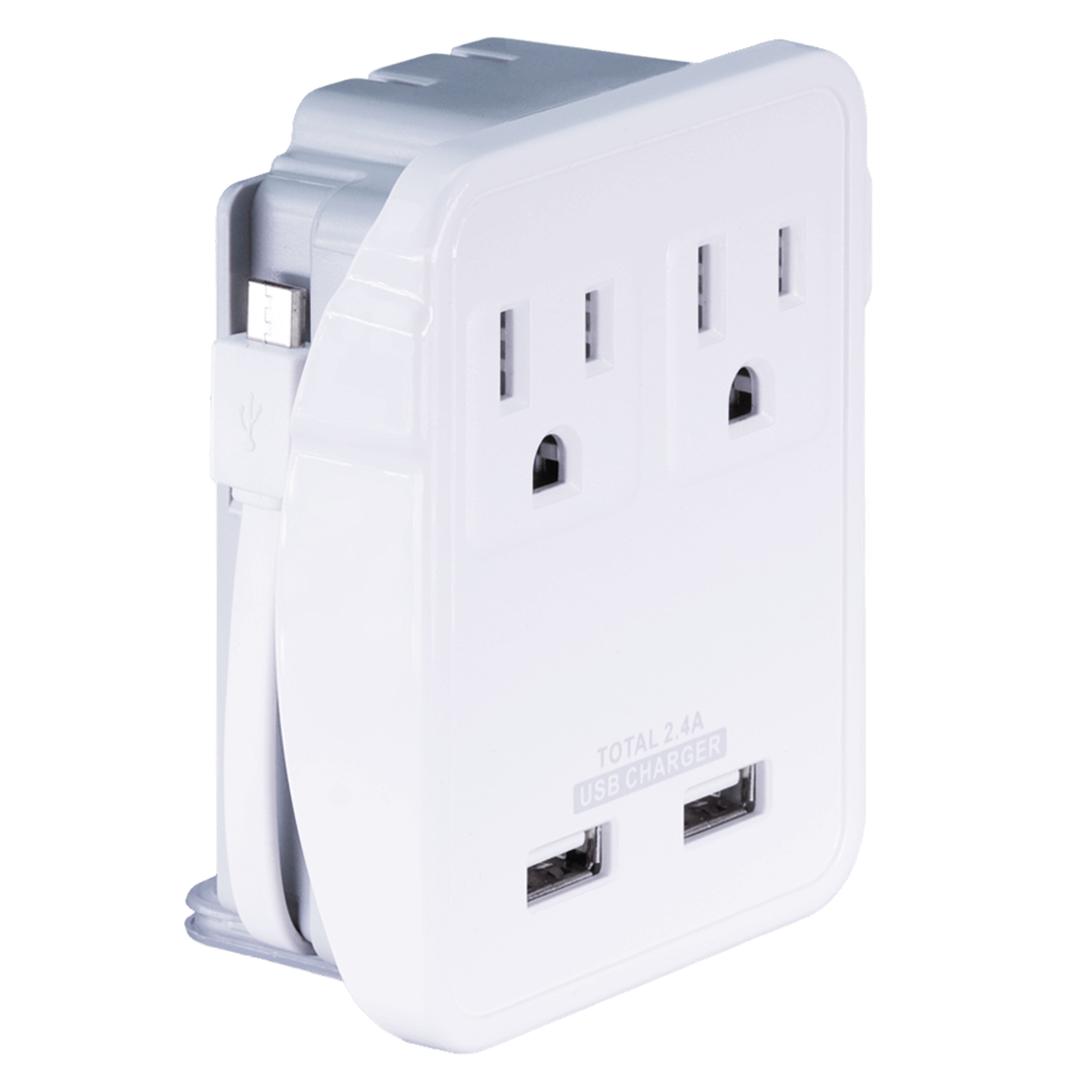 Wall Socket Travel Power Strip with 2 Outlets 2 USB Charge Ports and Night Light 