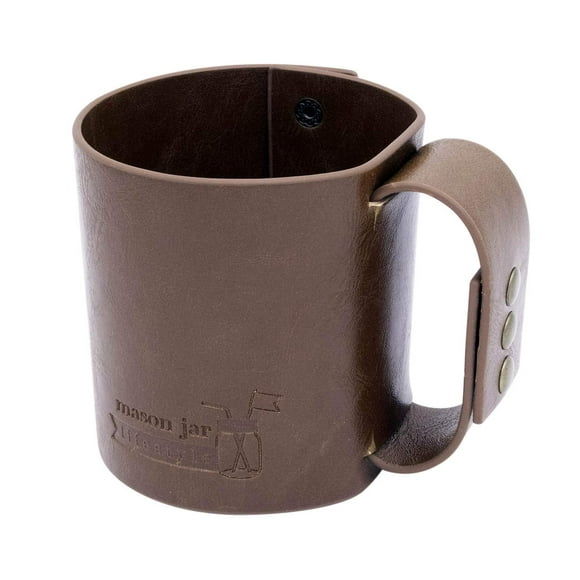 Faux Leather Sleeve with Handle/Travel Mug for Wide Mouth Pint Mason, Canning Jars