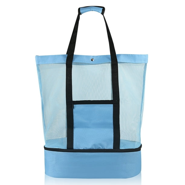 Malla Bolsa de playa con correas de hombro Netificación de totación Reutilizable Picnic Picnic Bolso Toy Toy Storage Carrier Supplies Suministros Organizador Azul Advancent OD011035-02B