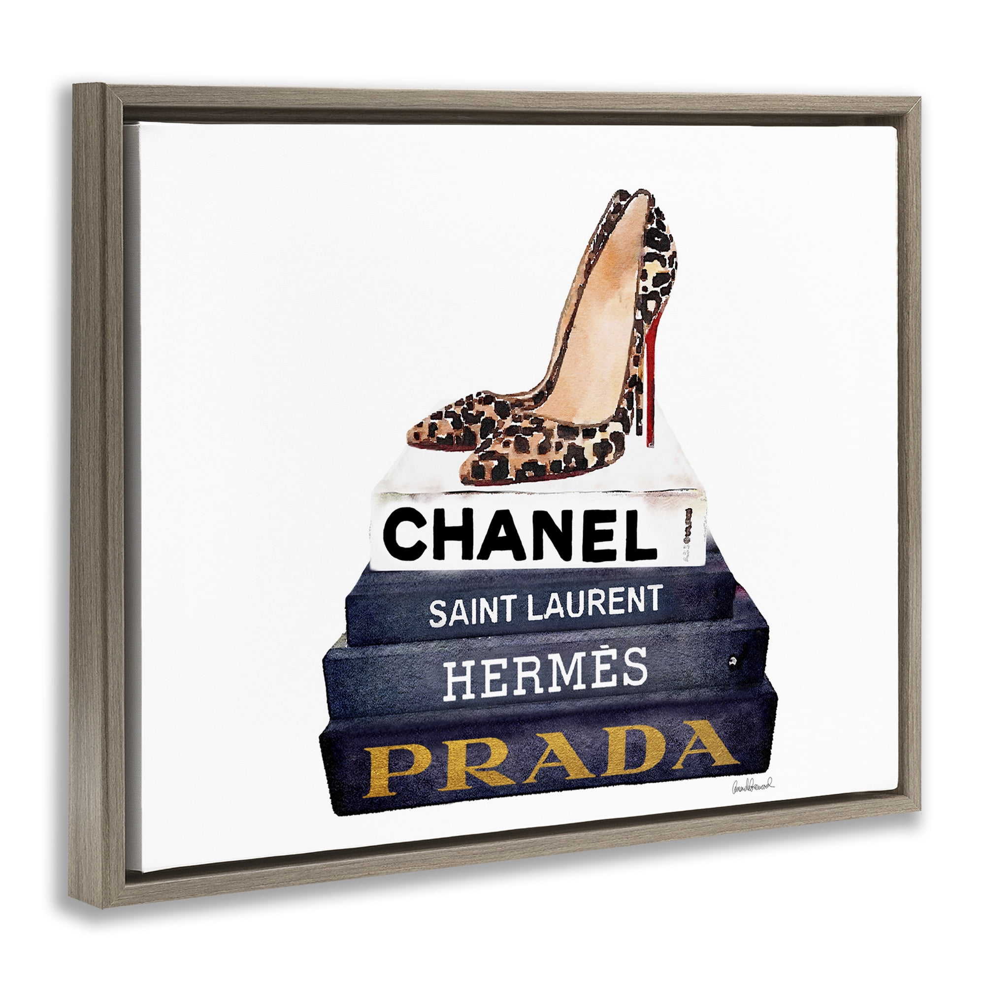 Stupell Industries Glam Fashion Book Set Beauty & Fashion Painting Brown Floater Framed Canvas Art Print Wall Art, 21 x 17