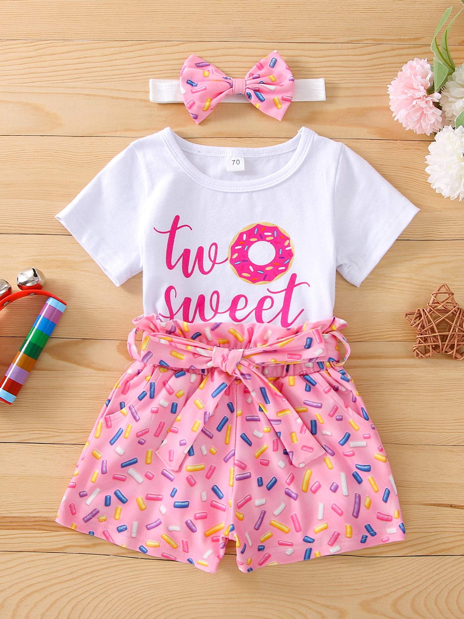 Liacowi Toddler Baby Girl 2nd Birthday Outfit Two Sweet Short Sleeve T-Shirt Tops Shorts/Flare Pants 2 Years Old Summer Set