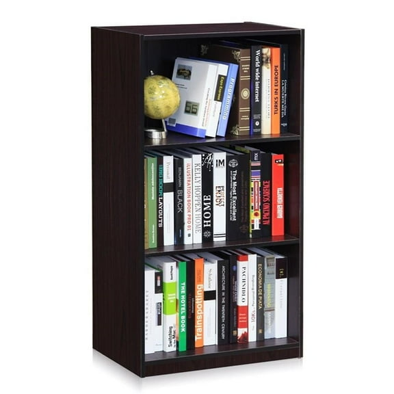 Furinno 99736DWN Basic 3-Tier Bookcase Storage Shelves, Dark Walnut