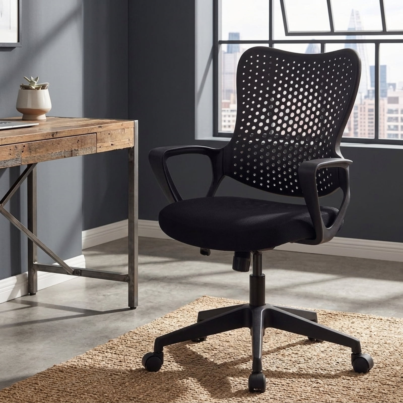 Furnibear Ergonomic Office Chair Height Adjustable Computer Desk Chair with Breathable Butterfly Back and Swivel Base, Black