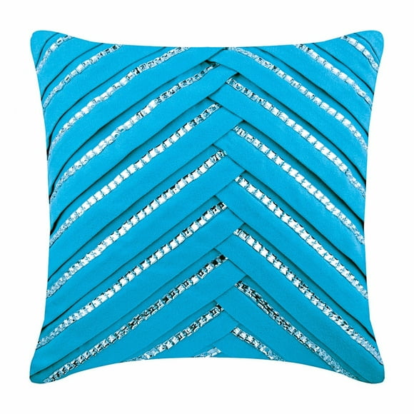 The HomeCentric Euro Pillow Shams, Decorative Turquoise Blue Euro Pillowcases Pack of 2, 26x26 inch (65x65 cm) Suede Euro Shams, Striped, Pintucks, Textured, Euro Pillow Shams - Aqua Crystal Greetings
