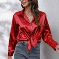 thumbnail image 2 of XuJwPNcy Women's Satin Silk Long Sleeve Button Down Collared Shirt Formal Work Blouse Top Casual Solid Shirts for Office Lady, 2 of 6