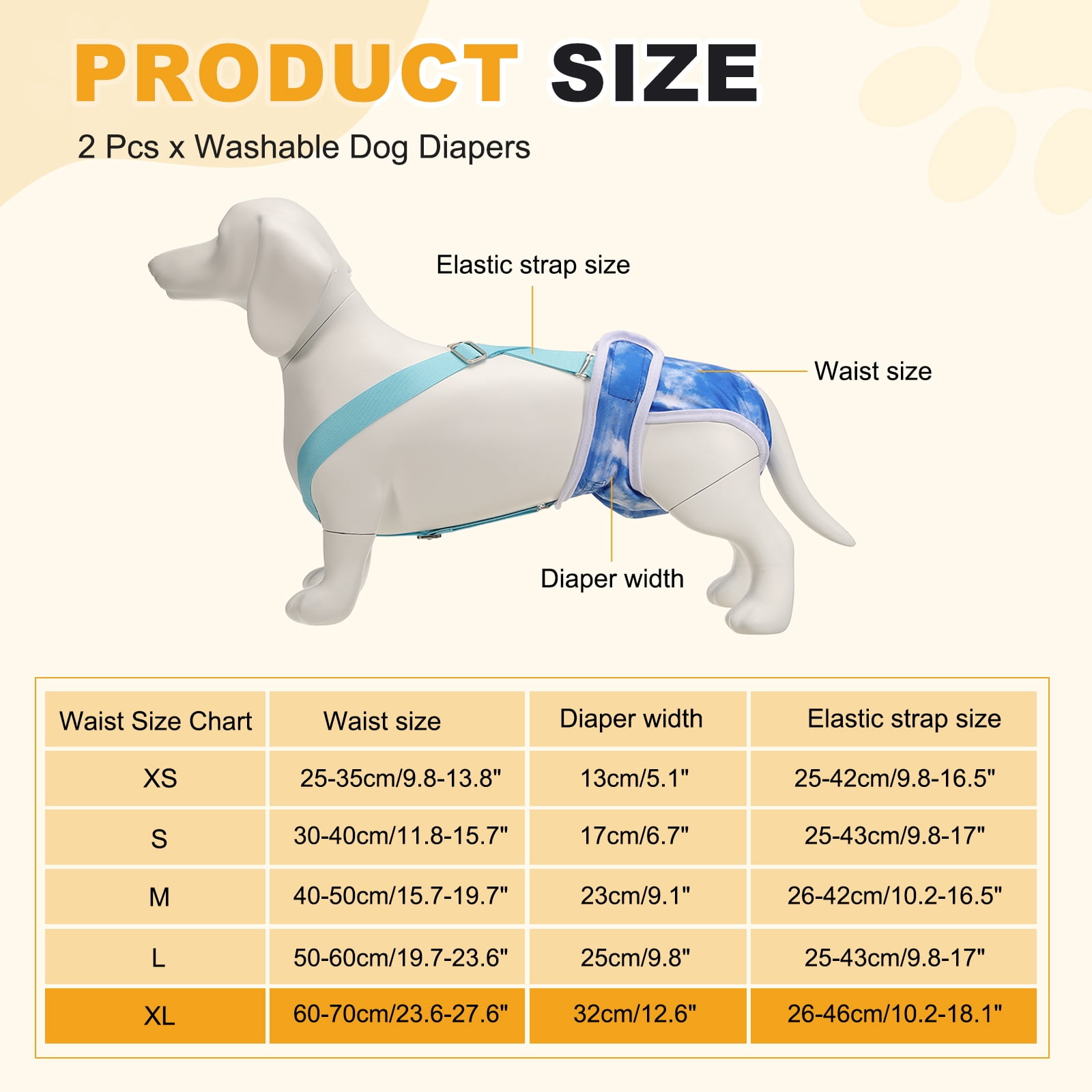 Washable Female Dog Diapers with Suspender, Reusable Dog Diapers Absorbent Leakproof(Tie-Dye Dark Blue/Tie-Dye Dark Pink XL, 2Pcs), Intended for Female in Heat Cycle