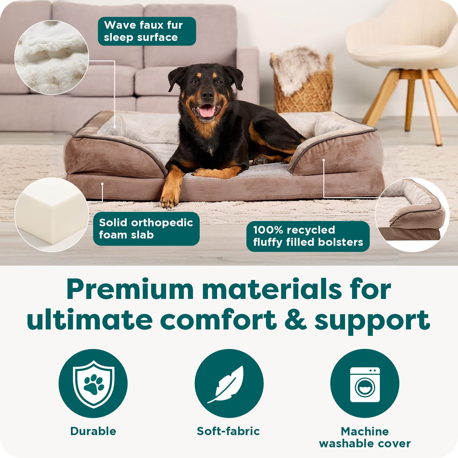 FurHaven Plush & Suede Full Support Mattress Sofa Pet Bed, Deep Pool, Jumbo, 1 Count