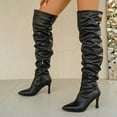 thumbnail image 6 of Womens Tall Boots Winter Casual Knee High Boots Solid Color Pointy Toe Side Zipper Stiletto Heel Dressy Long Boots for Party Daily Wear, 6 of 9
