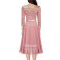 thumbnail image 5 of Guzom Fall Wedding Guest Dresses for Women- Lace Short Sleeves Cocktail Prom Ballgown Vintage Dress Pink, 5 of 6