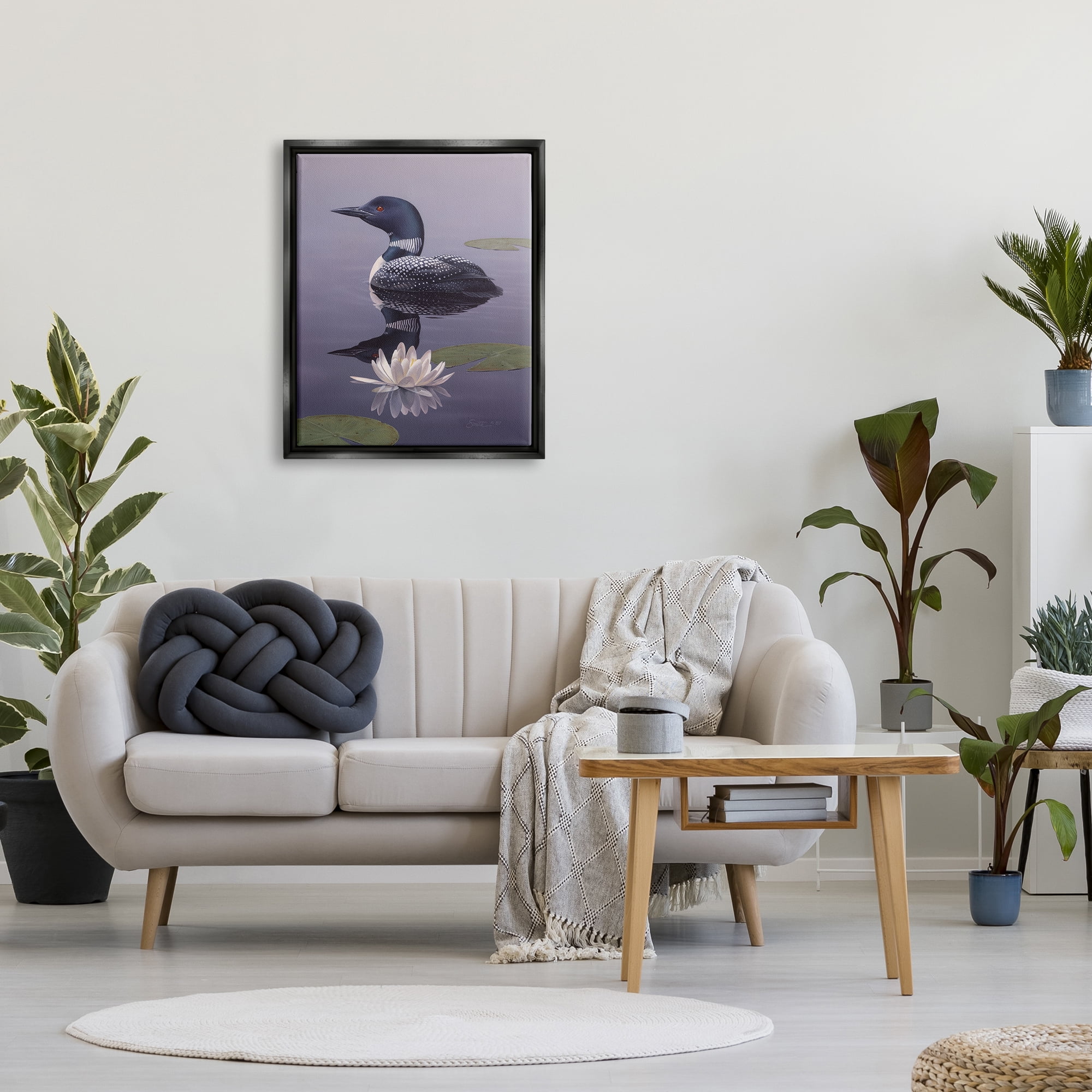 Stupell Industries Duck Swimming Pond Lily Pads Animals & Insects Painting Black Floater Framed Art Print Wall Art