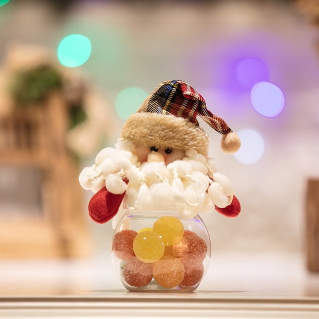 Christmas Candy Jar with Santa Claus Snowman Decor, Holiday Candy Packaging Container for Festive Party Decorations, Christmas Tree Ornaments, Home and Store Display