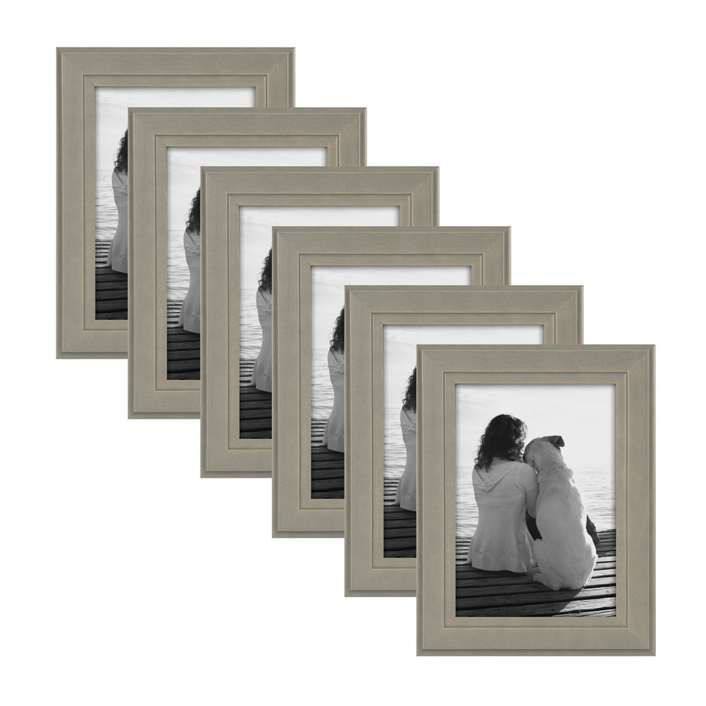 DesignOvation Kieva Solid Wood Picture Frame, Gray 5x7, Pack of 6