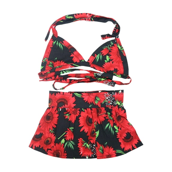 Pet Swimsuit Set - Soft, Eye-catching Floral Print - Lace-up Design - Summer Beach Skirt for Dog Cat Beach Party