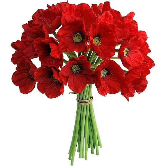 Viworld 10 Pcs Artificial Poppies, 13'' Realistic Latex Poppy Flocking Long Stem Flowers for Home Wedding Party Decor, Floral Arrangements, Centerpieces(Red)
