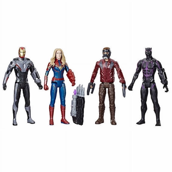 Marvel Titan Heroes 4-Pack 12-inch Captain Marvel Iron Man Star-Lord Black Panther Action Figure Set