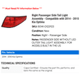 thumbnail image 2 of Right Passenger Side Tail Light Assembly - Compatible with 2014 - 2015 Kia Optima, 2 of 2