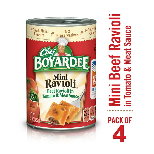 Chef Boyardee Mini Beef Ravioli in Tomato Sauce, Microwave Pasta, 4