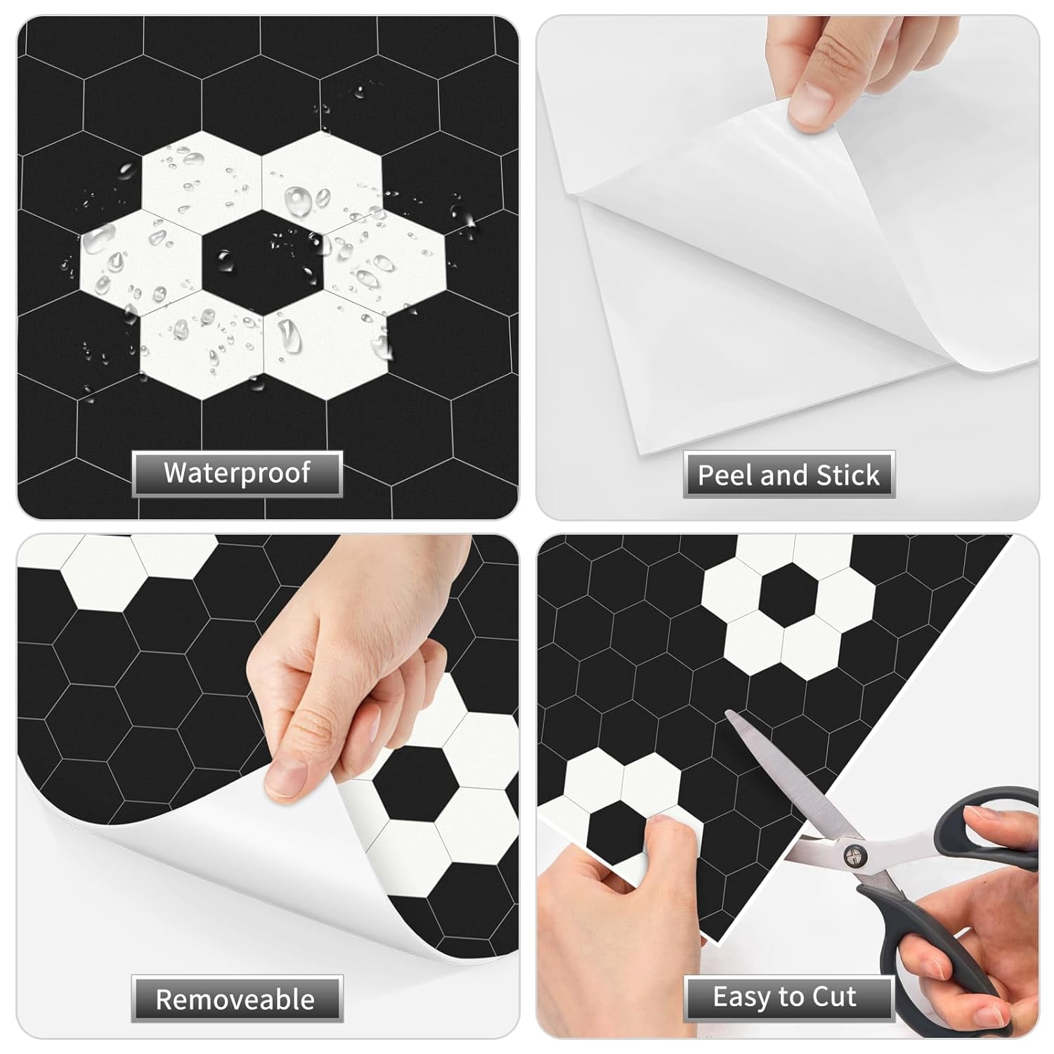 MORCART Peel and Stick Floor Tile, Vinyl Flooring Waterproof, DIY Flooring for Bathroom, Kitchen, Fireplace, Pet House, Stairs, Bedrooms, Wall(20PCS,7.87" x 7.87",Black)