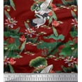thumbnail image 1 of Soimoi Crepe Silk Fabric Sandhill Crane,Leaves & Lotus Floral Decor Fabric Printed Yard 42 Inch Wide, 1 of 1