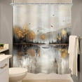 thumbnail image 4 of Grey Abstract Shower Curtain Misty Woodland Mountain Lake Brown Trees Oil Painting Nature Bathroom Curtain Artistic Farmhouse Country Bathroom Decor Fabric with Hook-72"W x 72"L (Pack of 1), 4 of 7