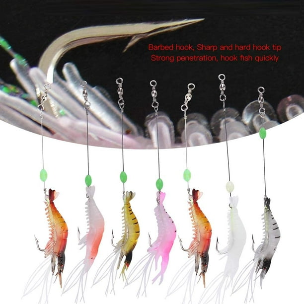 7 Pack Shrimp Fishing Lures, Silicone Artificial Baits with Hooks