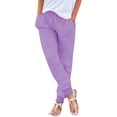 thumbnail image 2 of GILIGEGE Linen Wide Leg Pants Tapered Pants,Drawstring Back Elastic Waist Pants Soft Pants Solid Color Comfortable Pants Full Length Ankle Grazer Gauze Trousers Breathable Pants Classic Purple, 2 of 9